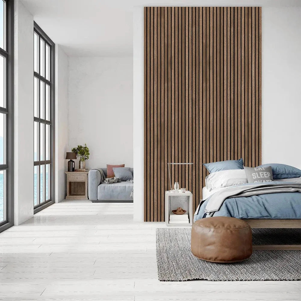 Smoked Oak 300 cm Acoustic Wooden Wall Panel 3-Sided Wood Veneer Aku Woodpanel UK
