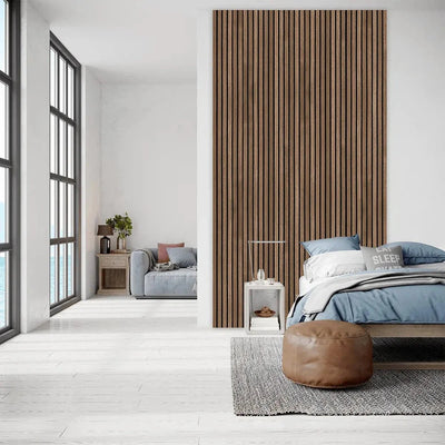 Smoked Oak 300 cm Acoustic Wooden Wall Panel 3-Sided Wood Veneer Aku Woodpanel UK