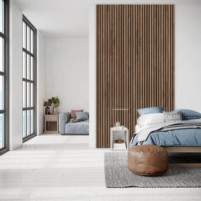Smoked Oak Acoustic Wooden Wall Panel 3-Sided Wood Veneer Aku Woodpanel UK