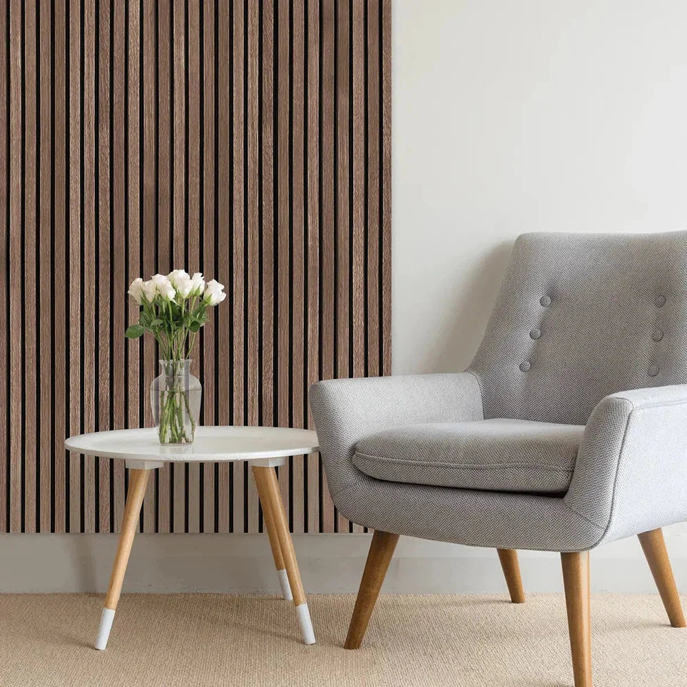 Smoked Oak 300 cm Acoustic Wooden Wall Panel 3-Sided Wood Veneer Aku Woodpanel UK