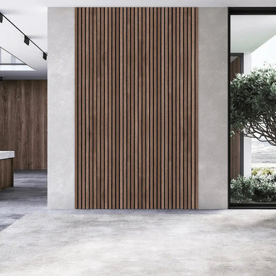 Smoked Oak Acoustic Wooden Wall Panel 3-Sided Wood Veneer Aku Woodpanel UK