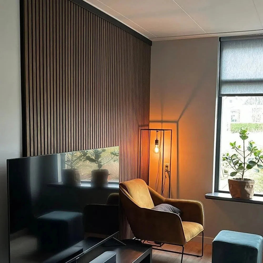 Smoked Oak 300 cm Acoustic Wooden Wall Panel 3-Sided Wood Veneer Aku Woodpanel UK