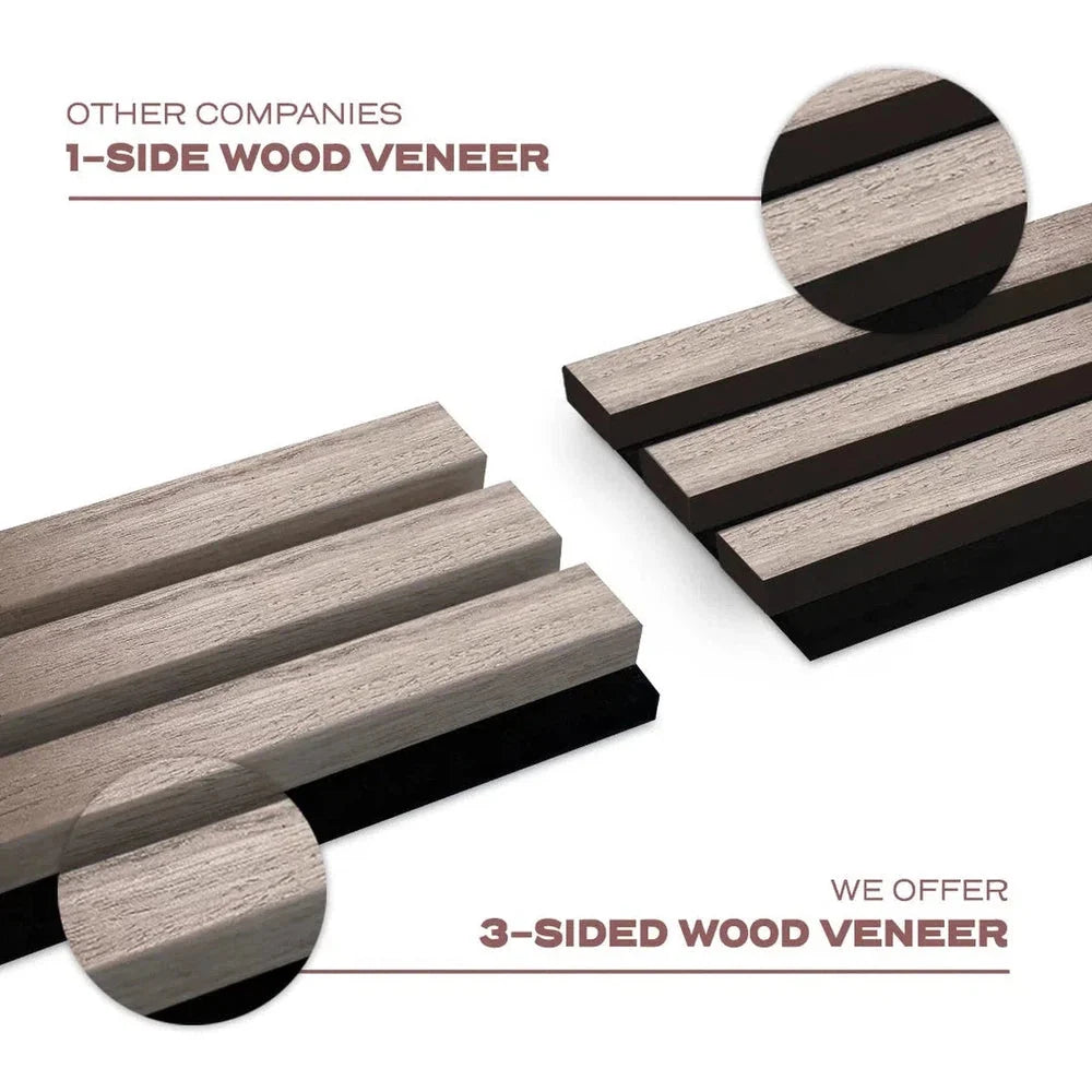 Walnut 300 cm Acoustic Wooden Wall Panel 3-Sided Wood Veneer Aku Woodpanel UK