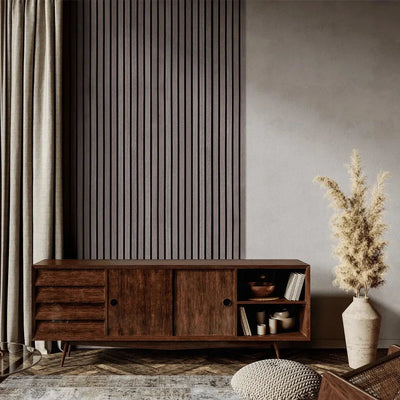 Walnut 300 cm Acoustic Wooden Wall Panel 3-Sided Wood Veneer Aku Woodpanel UK