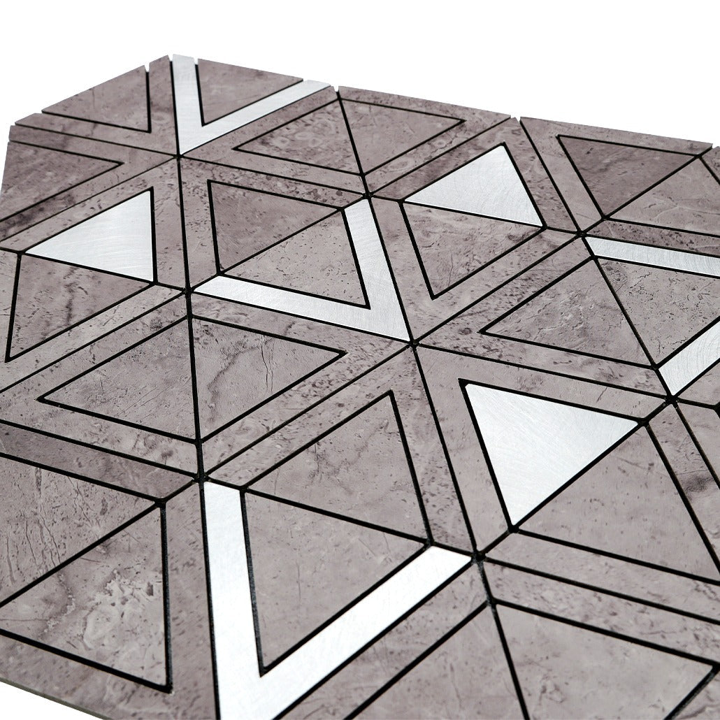 Triangle Gray Silver Peel & Stick Splashback | 28.7×33.1 cm | Self-Adhesive Mosaic Tile