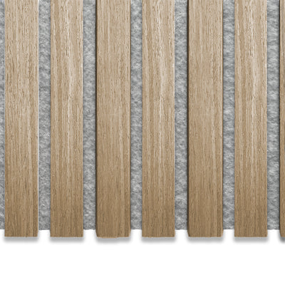 Natural Oak Grey Felt Acoustic Wall Panel 3-Sided Veneer Aku Woodpanel UK