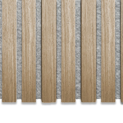 Natural Oak Grey Felt 300 cm Acoustic Wooden Wall Panel 3-Sided Wood Veneer Aku Woodpanel UK
