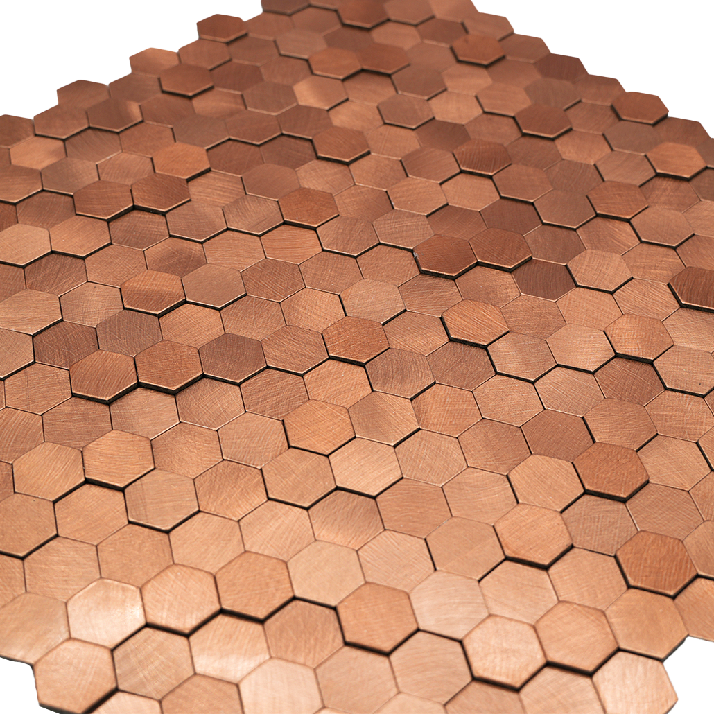 Mini Hexagon 3D Copper Peel & Stick Splashback | 29.8×30.7 cm | Self-Adhesive Mosaic Tile