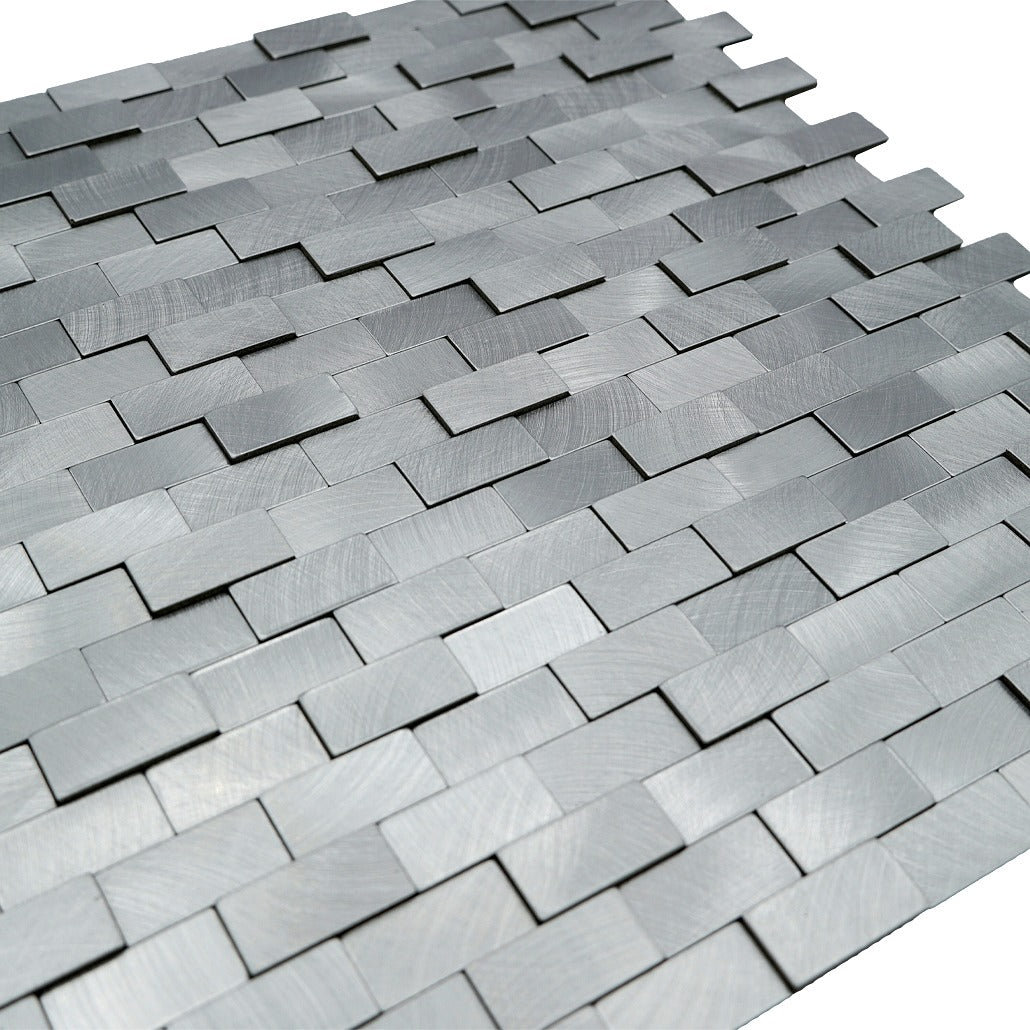 Brick 3D Silver Peel & Stick Splashback | 30×29.8 cm | Self-Adhesive Mosaic Tile