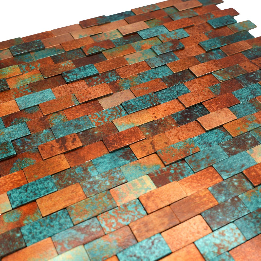 Brick 3D Patina Copper Peel & Stick Splashback | 30×29.8 cm | Self-Adhesive Mosaic Tile
