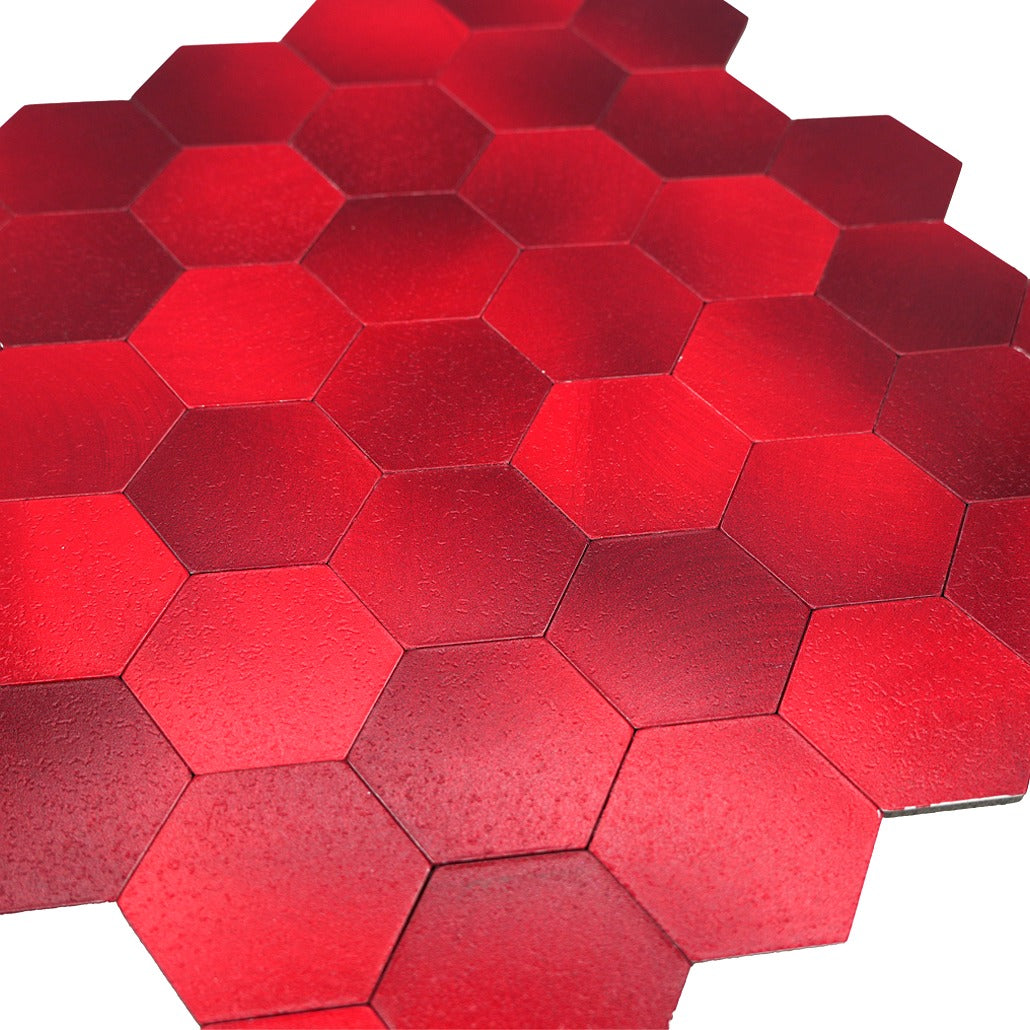 Hexagon Red Peel & Stick Splashback | 28.8×29.2 cm | Self-Adhesive Mosaic Tile