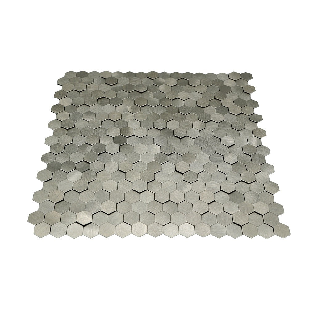 Mini Hexagon 3D Silver Peel & Stick Splashback | 29.8×30.7 cm | Self-Adhesive Mosaic Tile