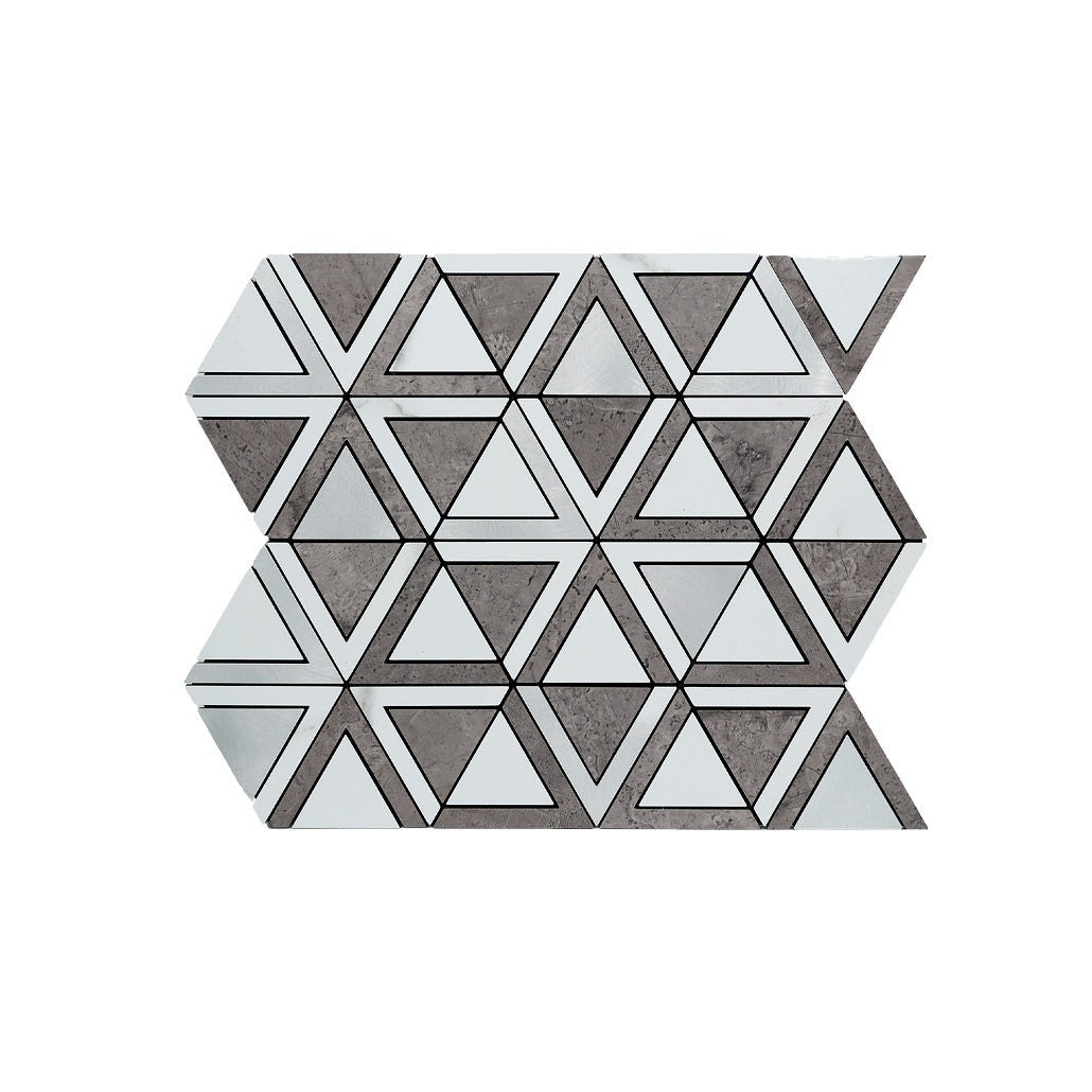 Triangle Gray White-Silver Peel & Stick Splashback | 28.7×33.1 cm | Self-Adhesive Mosaic Tile