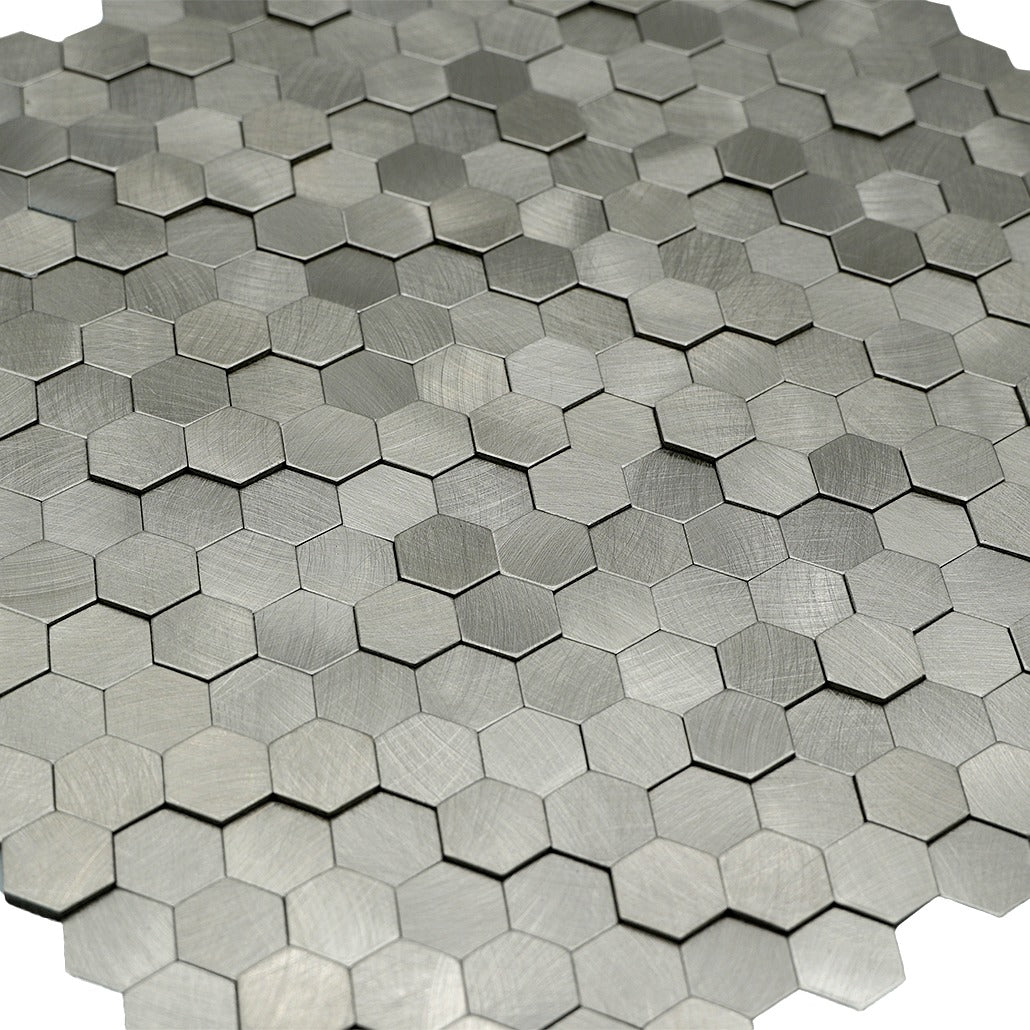 Mini Hexagon 3D Silver Peel & Stick Splashback | 29.8×30.7 cm | Self-Adhesive Mosaic Tile