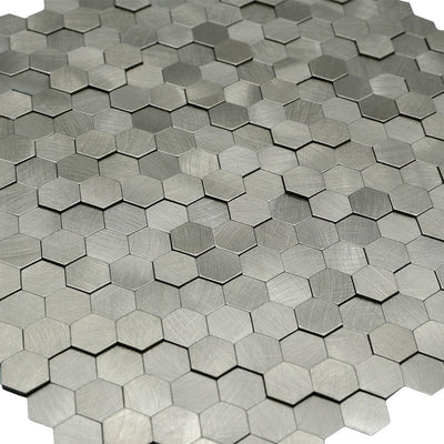 Mini Hexagon 3D Silver Peel & Stick Splashback | 29.8×30.7 cm | Self-Adhesive Mosaic Tile