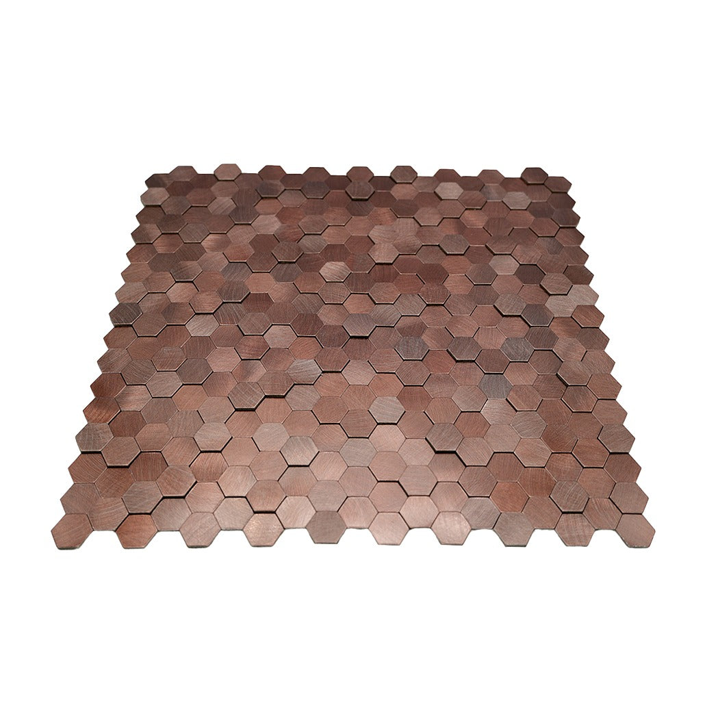 Mini Hexagon 3D Dark Copper Peel & Stick Splashback | 29.8×30.7 cm | Self-Adhesive Mosaic Tile