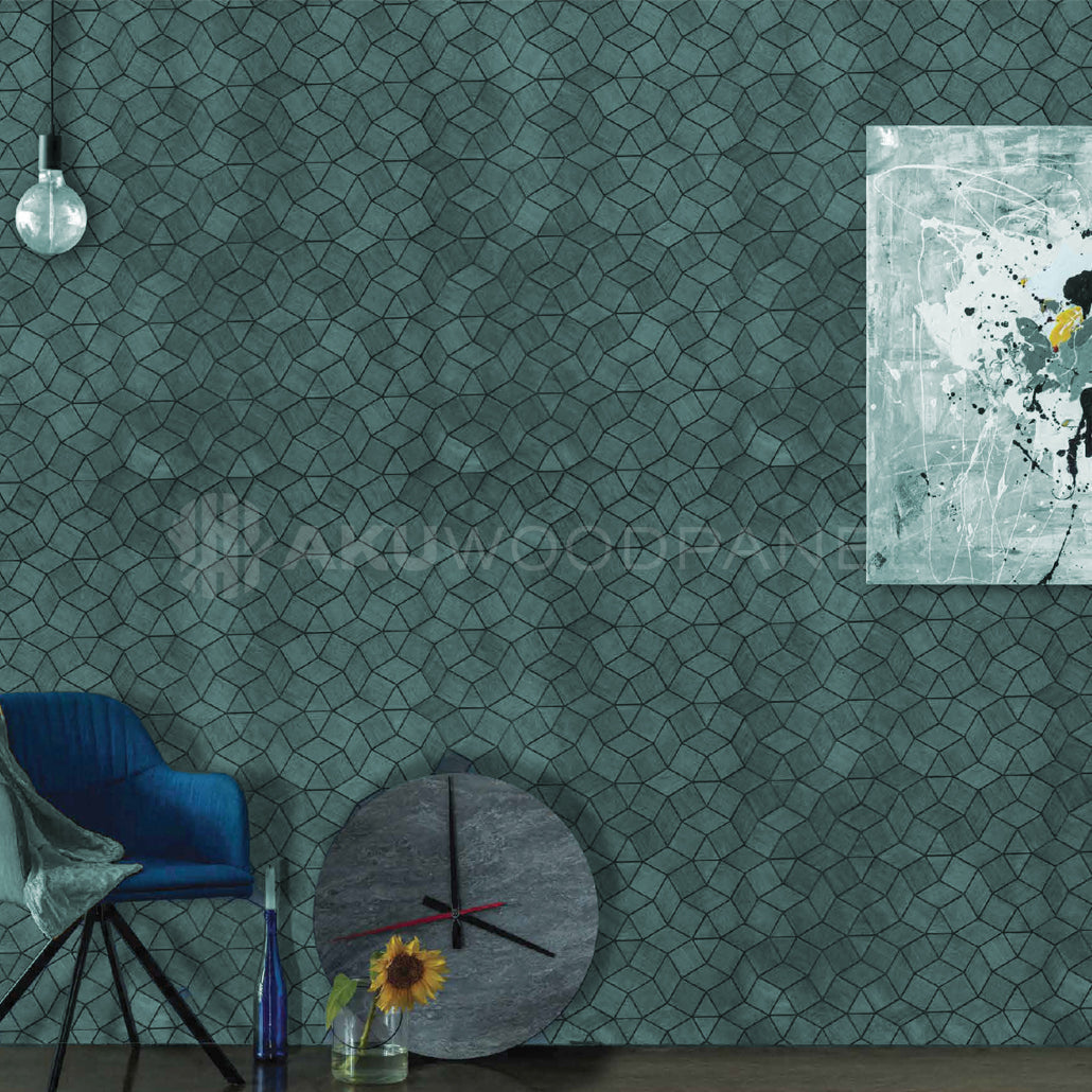 Sample - Decorative Wall Panel | Gardenia - Cadet Blue | American walnut | Handcrafted | 3D panel