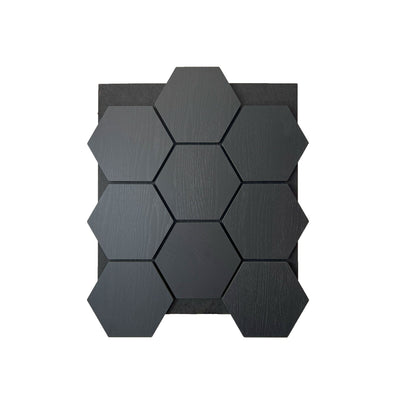 Black Hexagon Acoustic Wall Panel 81cm Real Wood Veneer Aku Woodpanel UK