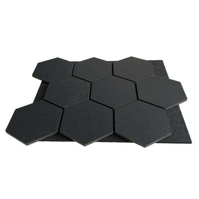 Black Hexagon Acoustic Wall Panel 81cm Real Wood Veneer Aku Woodpanel UK