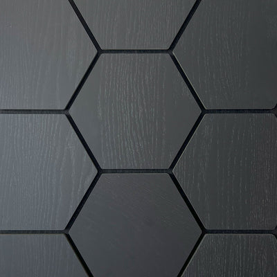 Black Hexagon Acoustic Wall Panel 81cm Real Wood Veneer Aku Woodpanel UK