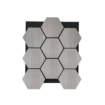 Grey Walnut Hexagon Acoustic Wall Panel 81cm Real Wood Veneer Aku Woodpanel UK