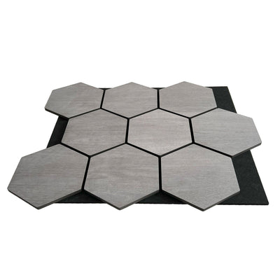 Grey Walnut Hexagon Acoustic Wall Panel 81cm Real Wood Veneer Aku Woodpanel UK