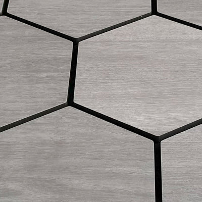 Grey Walnut Hexagon Acoustic Wall Panel 81cm Real Wood Veneer Aku Woodpanel UK