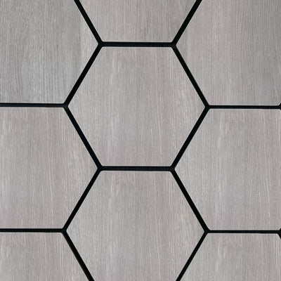 Grey Walnut Hexagon Acoustic Wall Panel 81cm Real Wood Veneer Aku Woodpanel UK