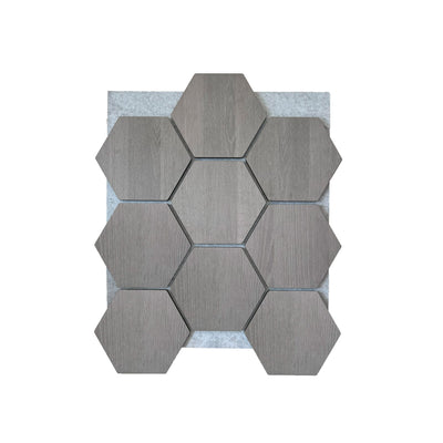 Grey Walnut Grey Felt Hexagon Acoustic Wall Panel 81cm Aku Woodpanel UK