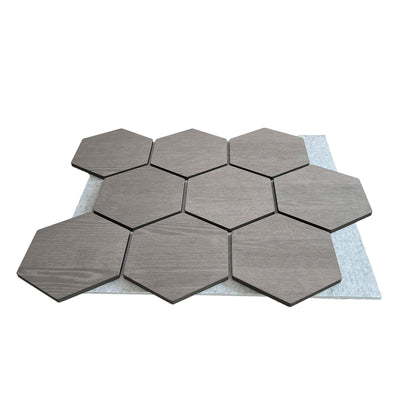 Grey Walnut Grey Felt Hexagon Acoustic Wall Panel 81cm Aku Woodpanel UK