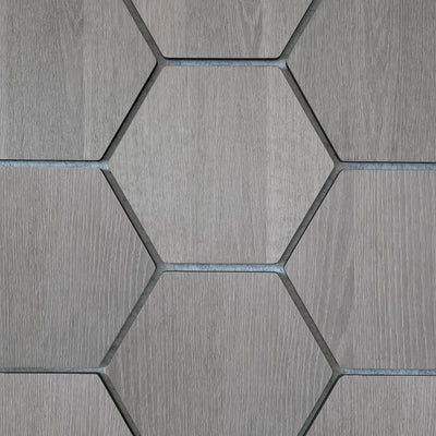 Grey Walnut Grey Felt Hexagon Acoustic Wall Panel 81cm Aku Woodpanel UK
