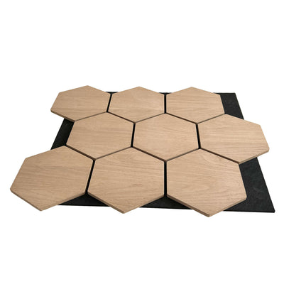 Natural Oak Hexagon Acoustic Wall Panel 81cm Real Wood Veneer Aku Woodpanel UK