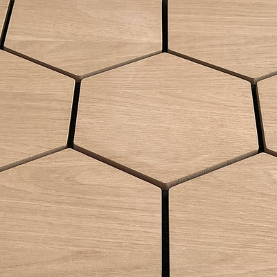 Natural Oak Hexagon Acoustic Wall Panel 81cm Real Wood Veneer Aku Woodpanel UK