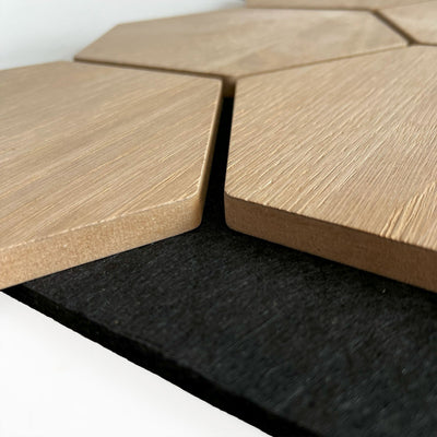 Natural Oak Hexagon Acoustic Wall Panel 81cm Real Wood Veneer Aku Woodpanel UK