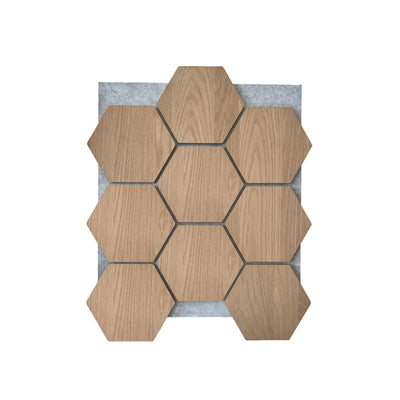 Natural Oak Grey Felt Hexagon Acoustic Wall Panel 81cm Aku Woodpanel UK