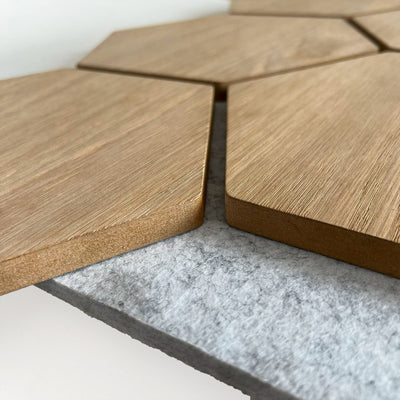 Natural Oak Grey Felt Hexagon Acoustic Wall Panel 81cm Aku Woodpanel UK