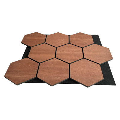Smoked Oak Hexagon Acoustic Wall Panel 81cm Real Wood Veneer Aku Woodpanel UK
