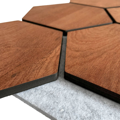 Smoked Oak Grey Felt Hexagon Acoustic Wall Panel 81cm Aku Woodpanel UK