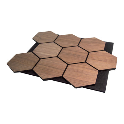 Walnut Hexagon Acoustic Wall Panel 81cm Real Wood Veneer Aku Woodpanel UK