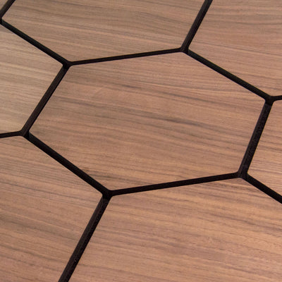 Walnut Hexagon Acoustic Wall Panel 81cm Real Wood Veneer Aku Woodpanel UK