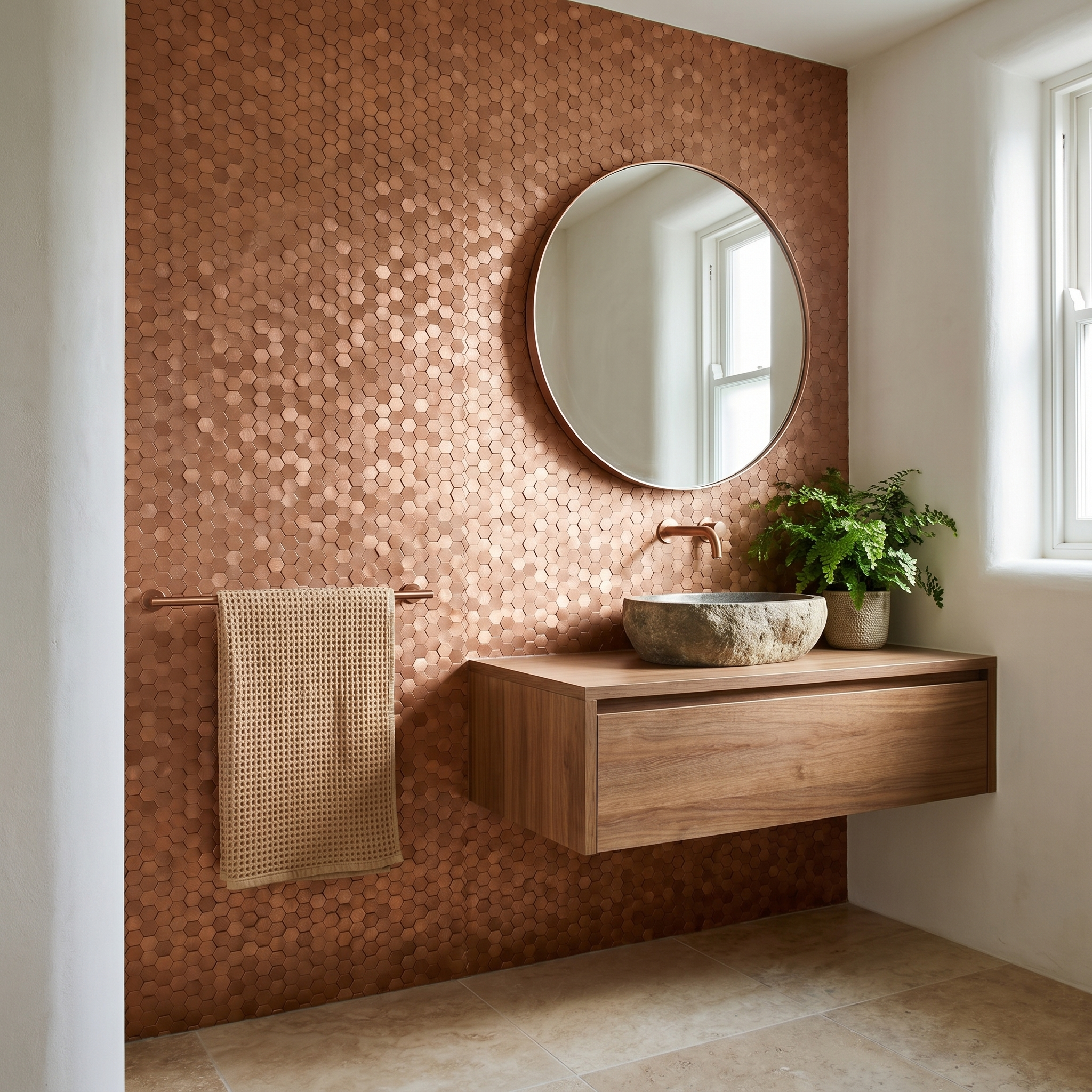 Mini Hexagon 3D Copper Peel & Stick Splashback | 29.8×30.7 cm | Self-Adhesive Mosaic Tile