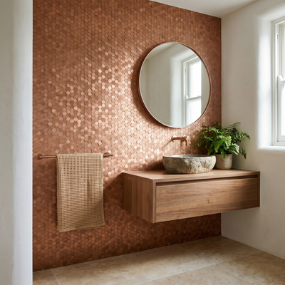 Mini Hexagon 3D Copper Peel & Stick Splashback | 29.8×30.7 cm | Self-Adhesive Mosaic Tile