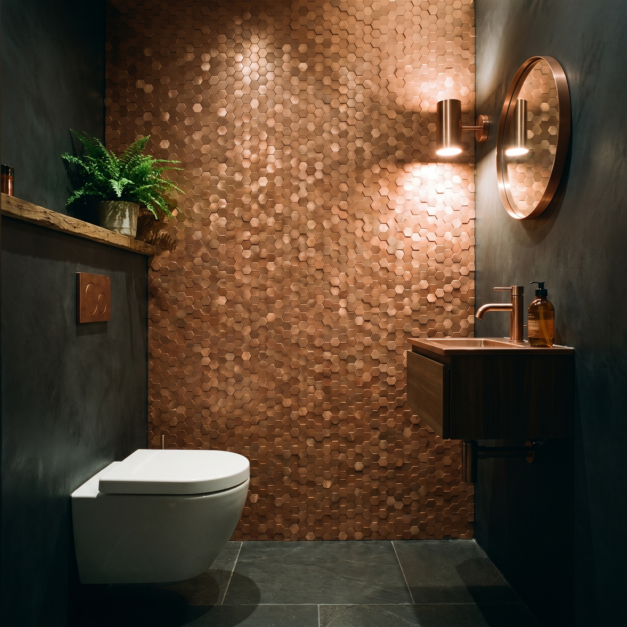 Mini Hexagon 3D Copper Peel & Stick Splashback | 29.8×30.7 cm | Self-Adhesive Mosaic Tile