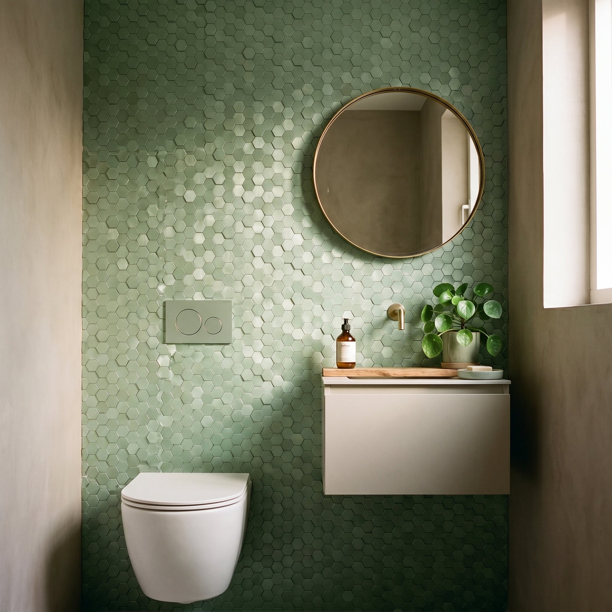 Mini Hexagon 3D Pastel Green Peel & Stick Splashback | 29.8×30.7 cm | Self-Adhesive Mosaic Tile