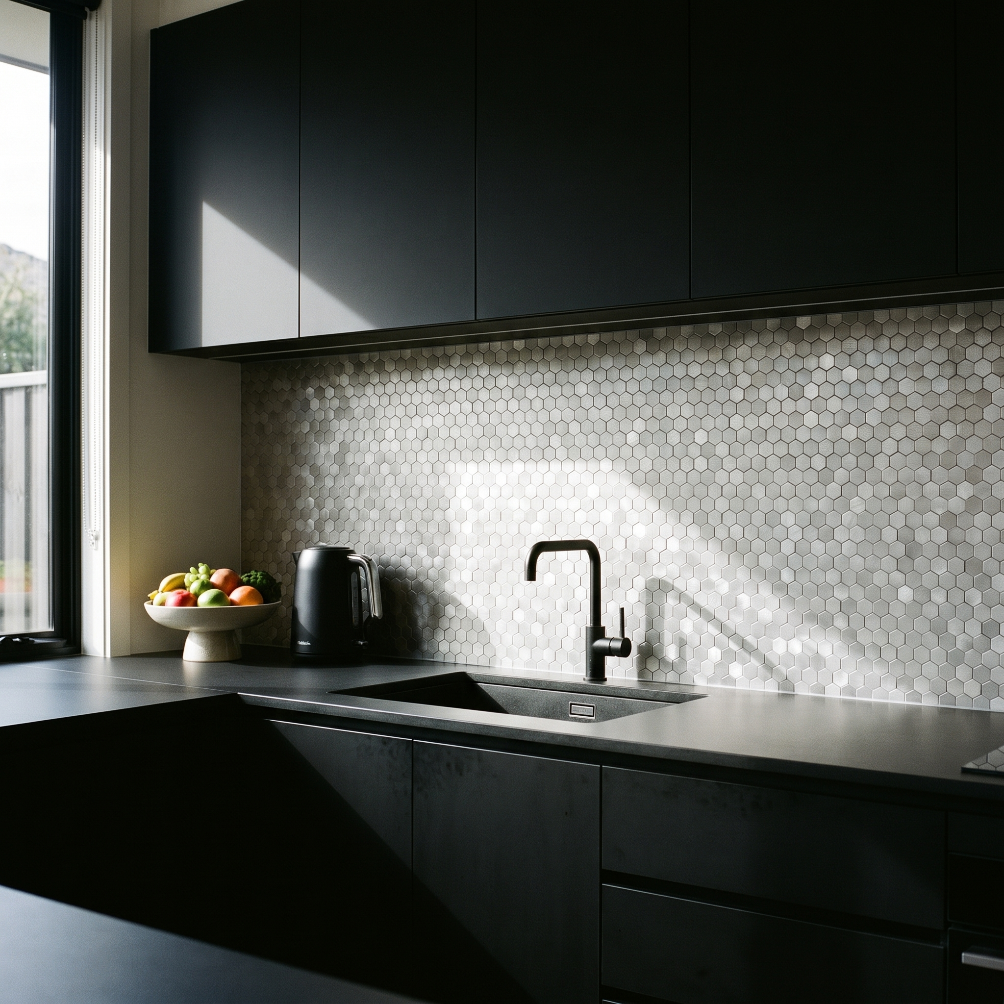 Mini Hexagon 3D Silver Peel & Stick Splashback | 29.8×30.7 cm | Self-Adhesive Mosaic Tile