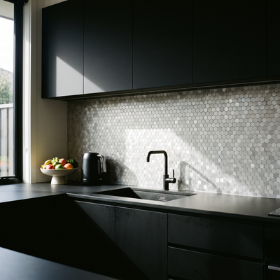 Mini Hexagon 3D Silver Peel & Stick Splashback | 29.8×30.7 cm | Self-Adhesive Mosaic Tile