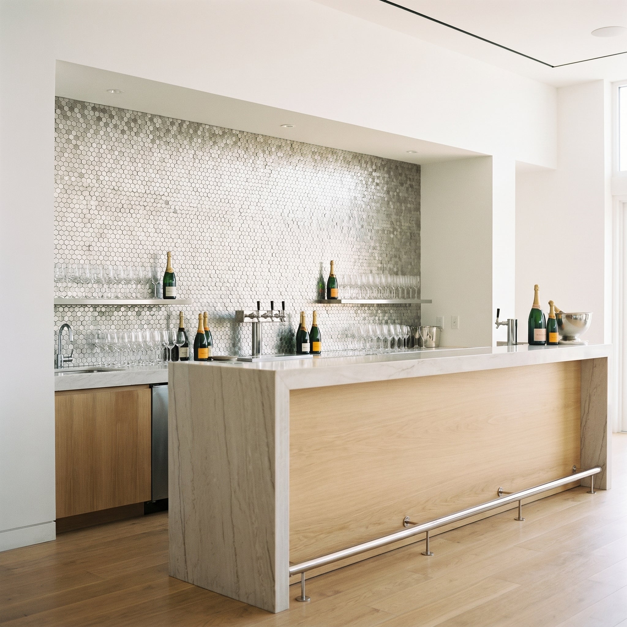 Mini Hexagon 3D Silver Peel & Stick Splashback | 29.8×30.7 cm | Self-Adhesive Mosaic Tile