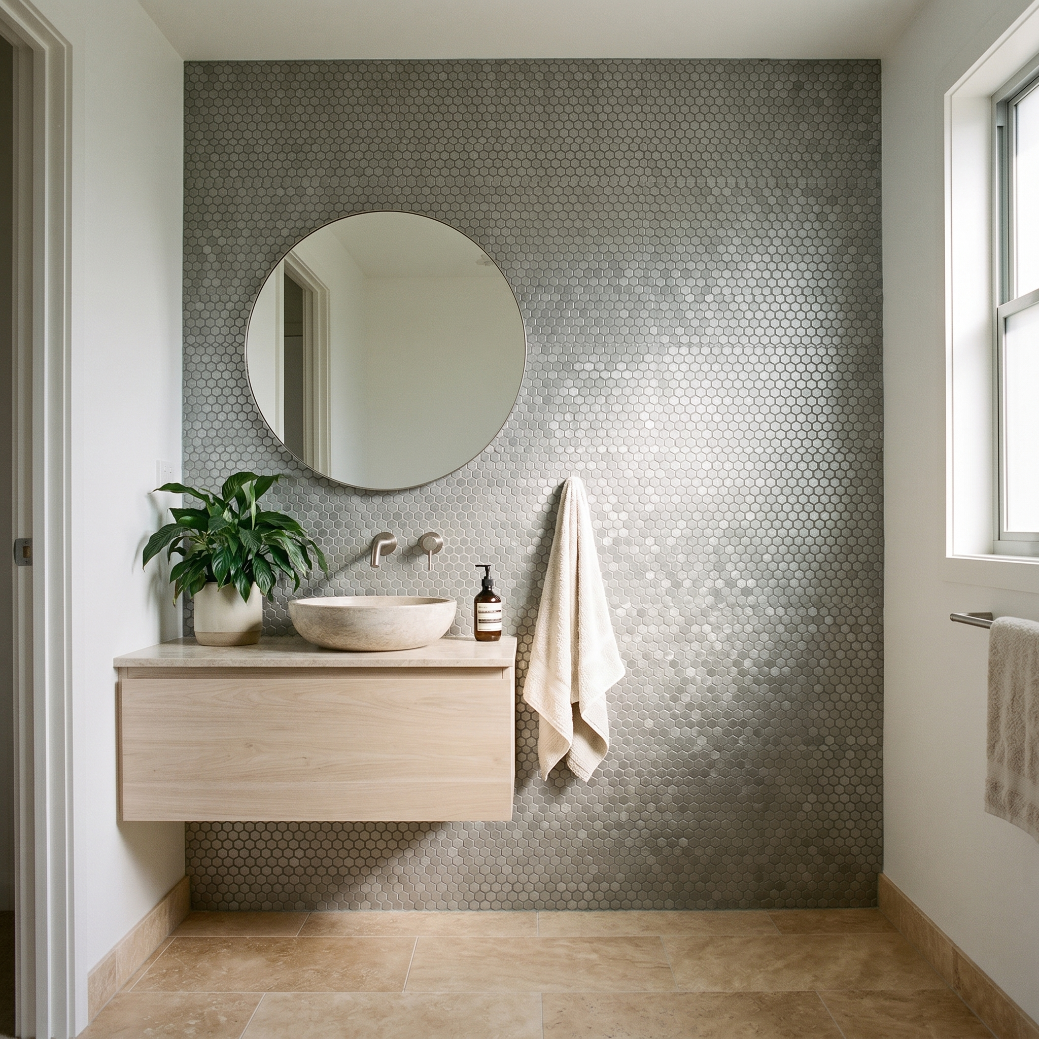 Mini Hexagon 3D Gray Peel & Stick Splashback | 29.8×30.7 cm | Self-Adhesive Mosaic Tile