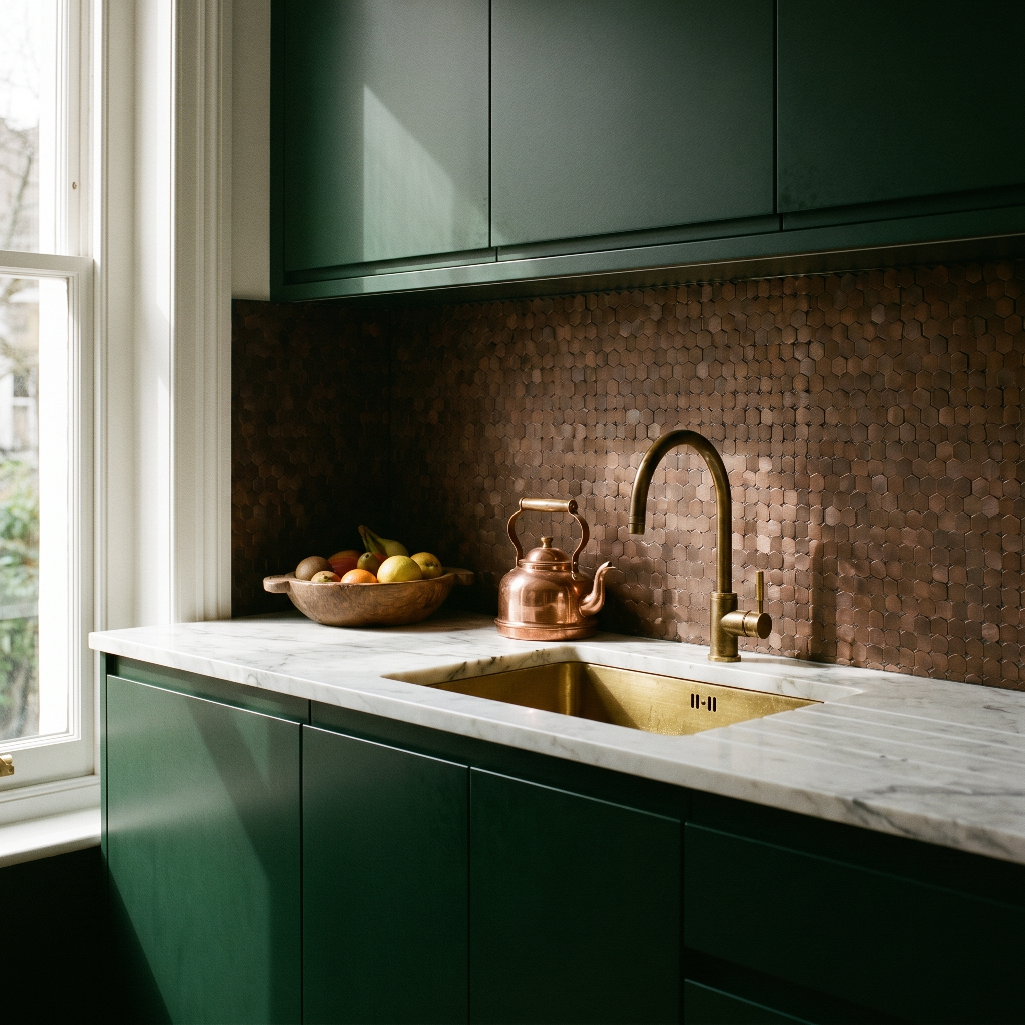 Mini Hexagon 3D Dark Copper Peel & Stick Splashback | 29.8×30.7 cm | Self-Adhesive Mosaic Tile