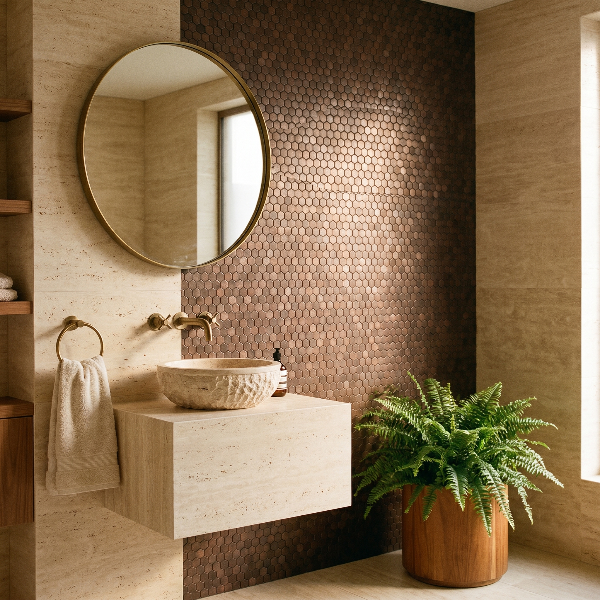 Mini Hexagon 3D Dark Copper Peel & Stick Splashback | 29.8×30.7 cm | Self-Adhesive Mosaic Tile